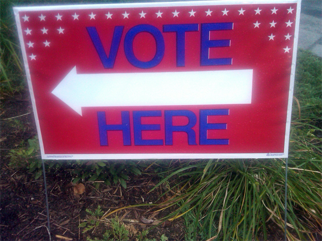 A Vote Here Sign in Stamford 