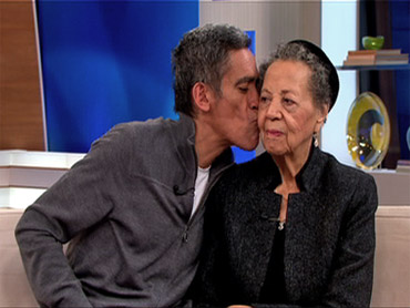 Ted Williams and his mother outside Good Morning America to talk about  their reunion after 20 years and how job offers keep coming after his story  of being homeless aired on 10TV