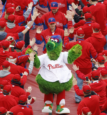 Phillie Phanatic is red in the face