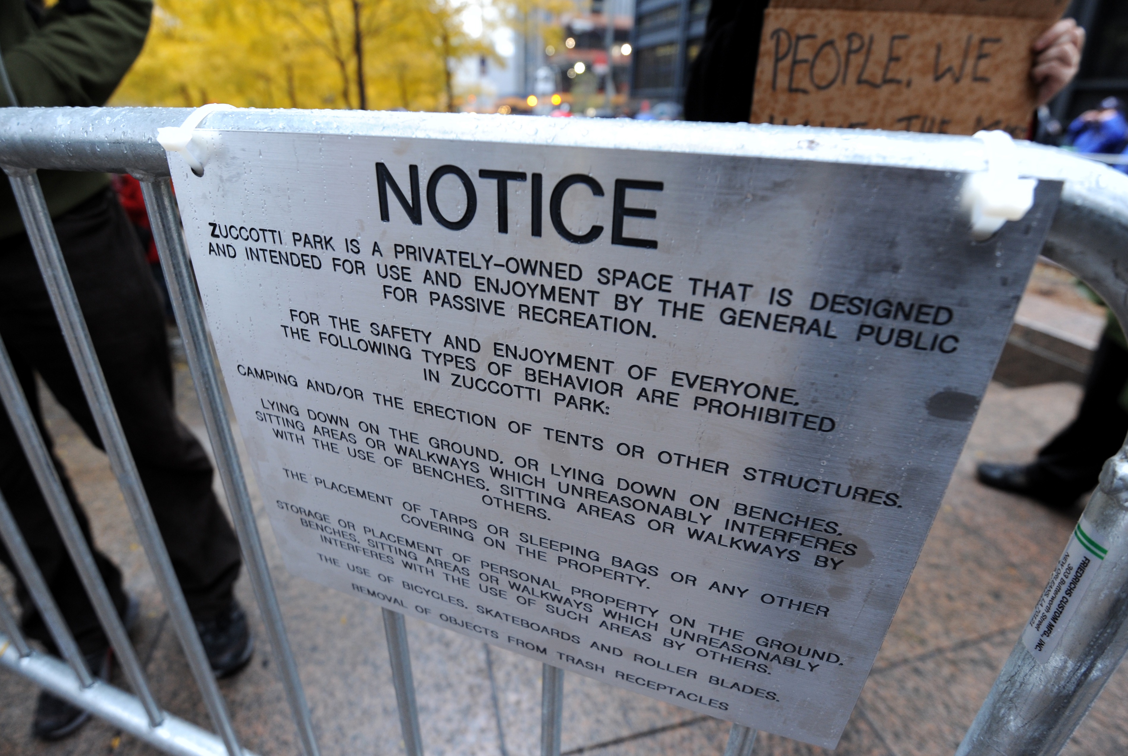 Rules posted at Zuccotti Park 