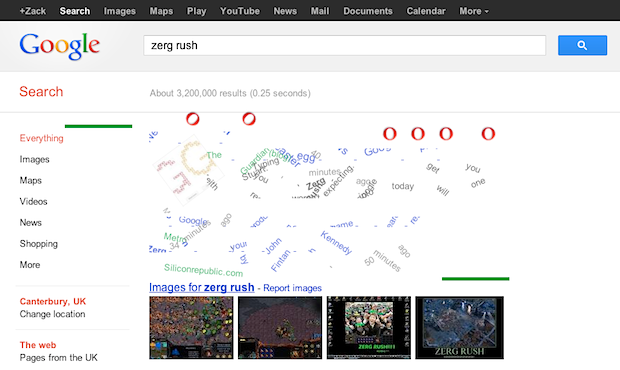 Zerg Rush' easter egg eats your Google search results