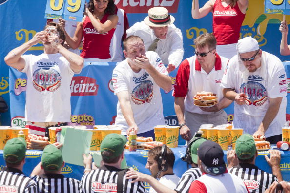 Champion Eaters Compete In Nathan's Annual Hot Dog Eating Contest 