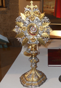The monstrance containing a tiny relic bearing Pope John Paul II's blood, stolen from San Pietro della Ienca chapel, in the Apennine mountains, near L'Aquila, Italy 