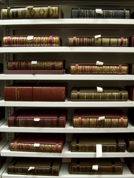 Copies of "The First Folio" in the Folger Shakespeare Library vault 