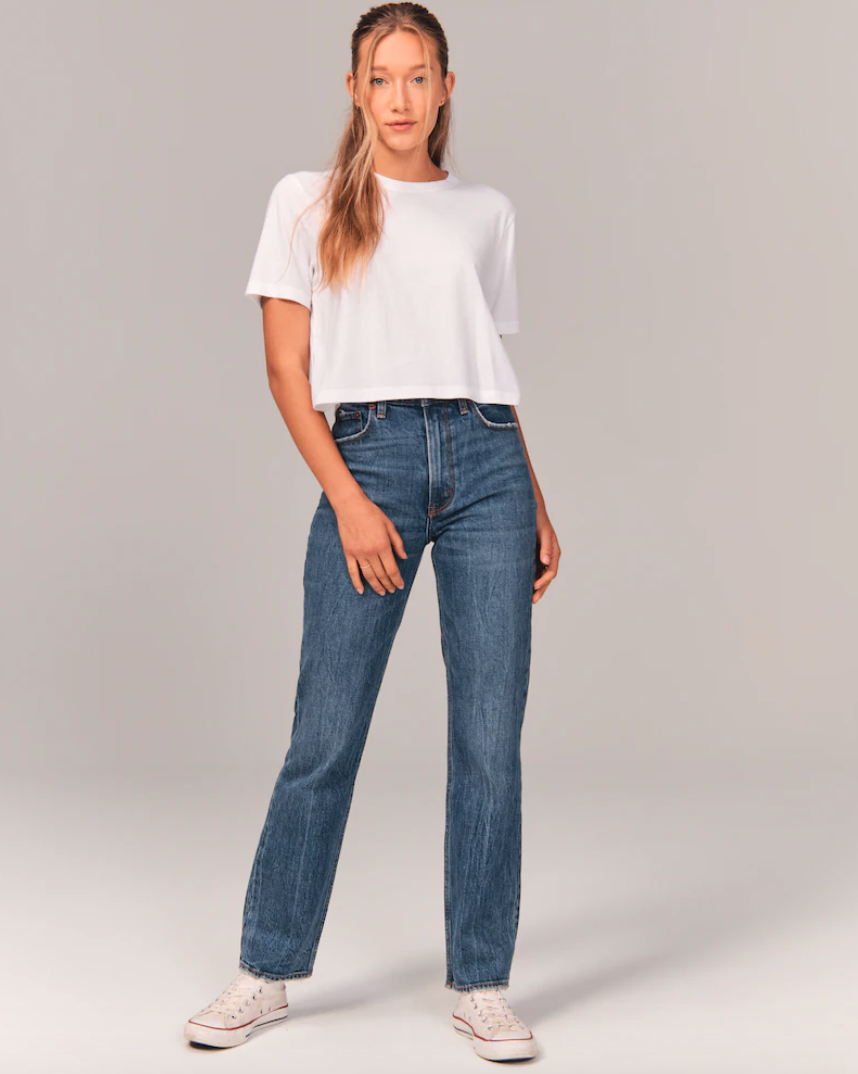 90's ultra high rise straight jeans in dark wash 