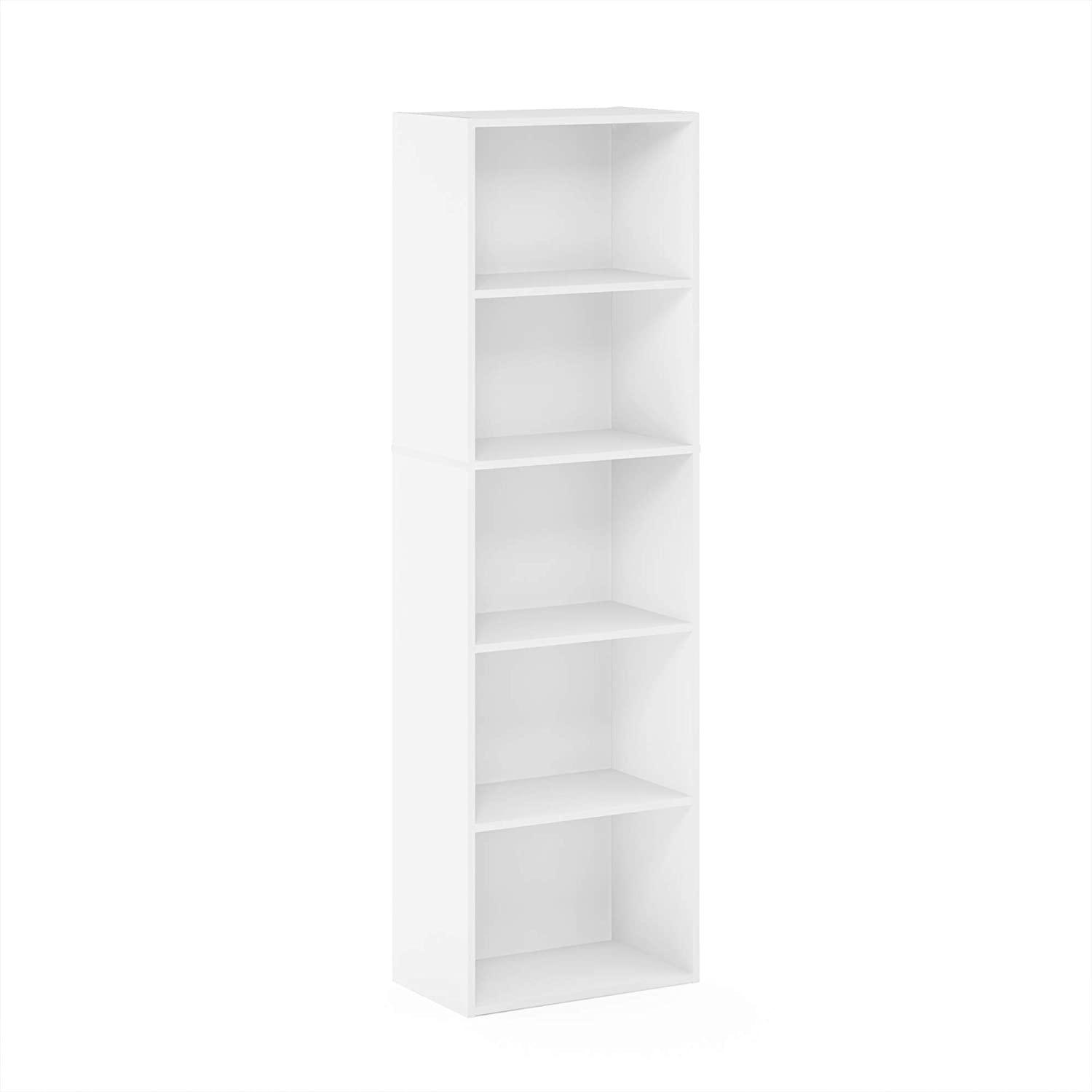 5-Tier White Limited Edition 1 Count FURINNO Jaya Simply Home 5-Shelf Bookcase 