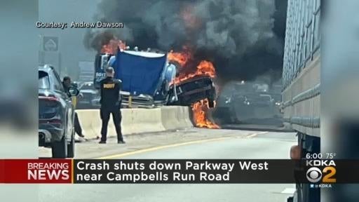 Parkway West reopens after fiery crash - CBS Pittsburgh