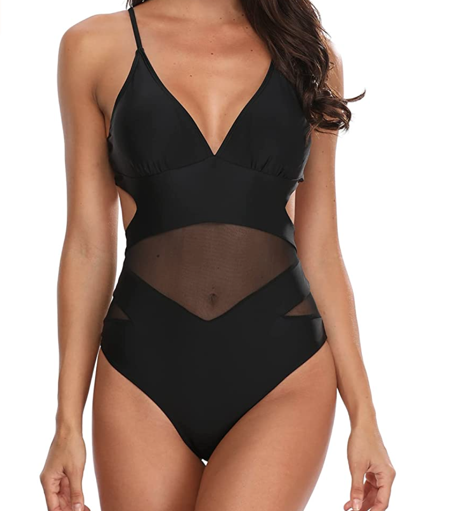 Holipick One Piece Swimsuits Mesh High Waisted Bathing Suit 