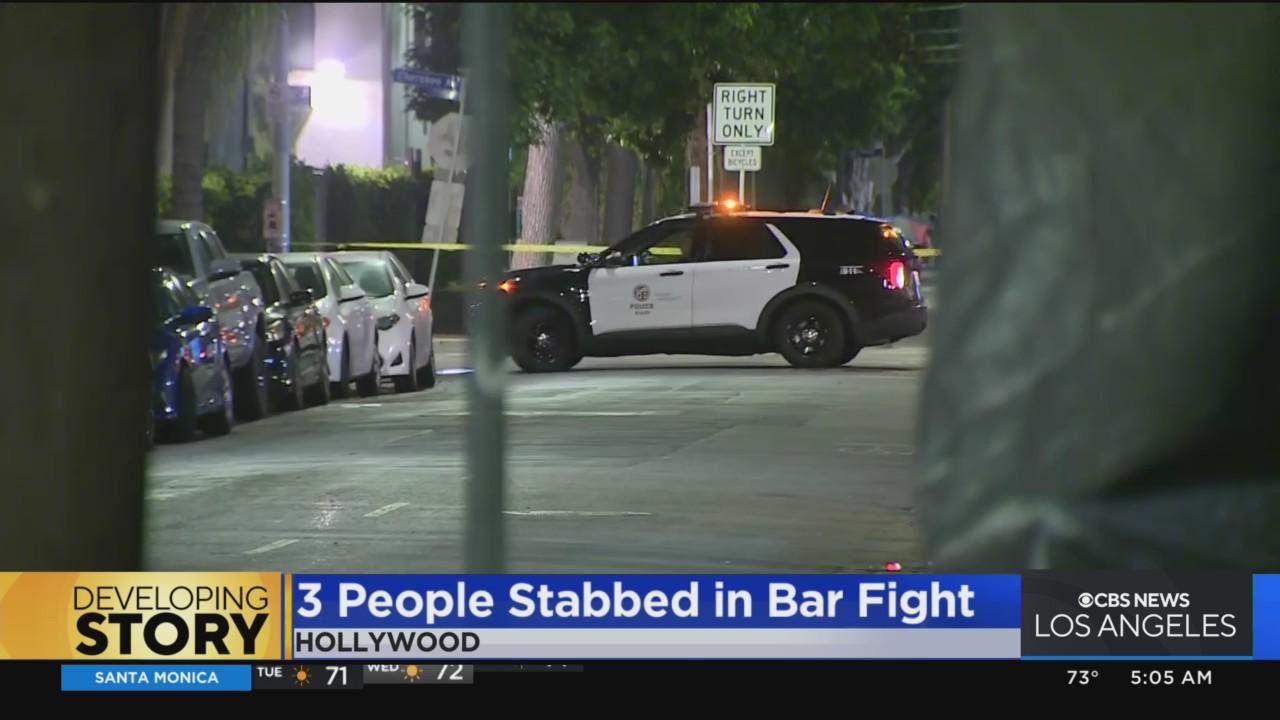 Three wounded, three arrested in stabbing at Hollywood bar - CBS Los ...
