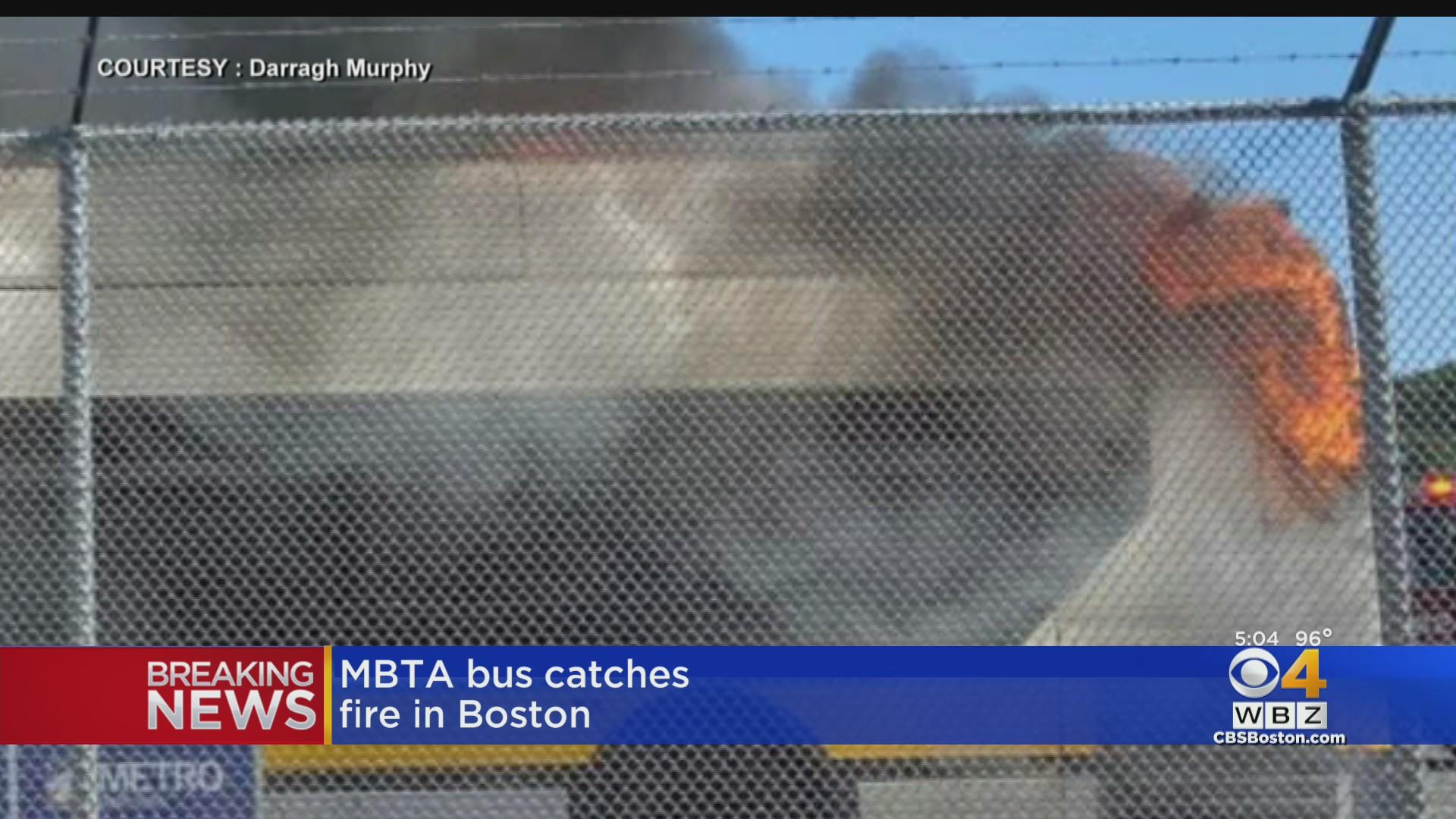 MBTA bus catches fire in Boston - CBS Boston