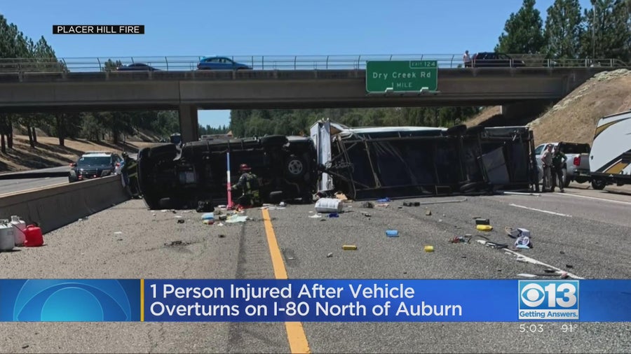 1 hurt in rollover crash on I-80 near Clipper Gap - CBS Sacramento