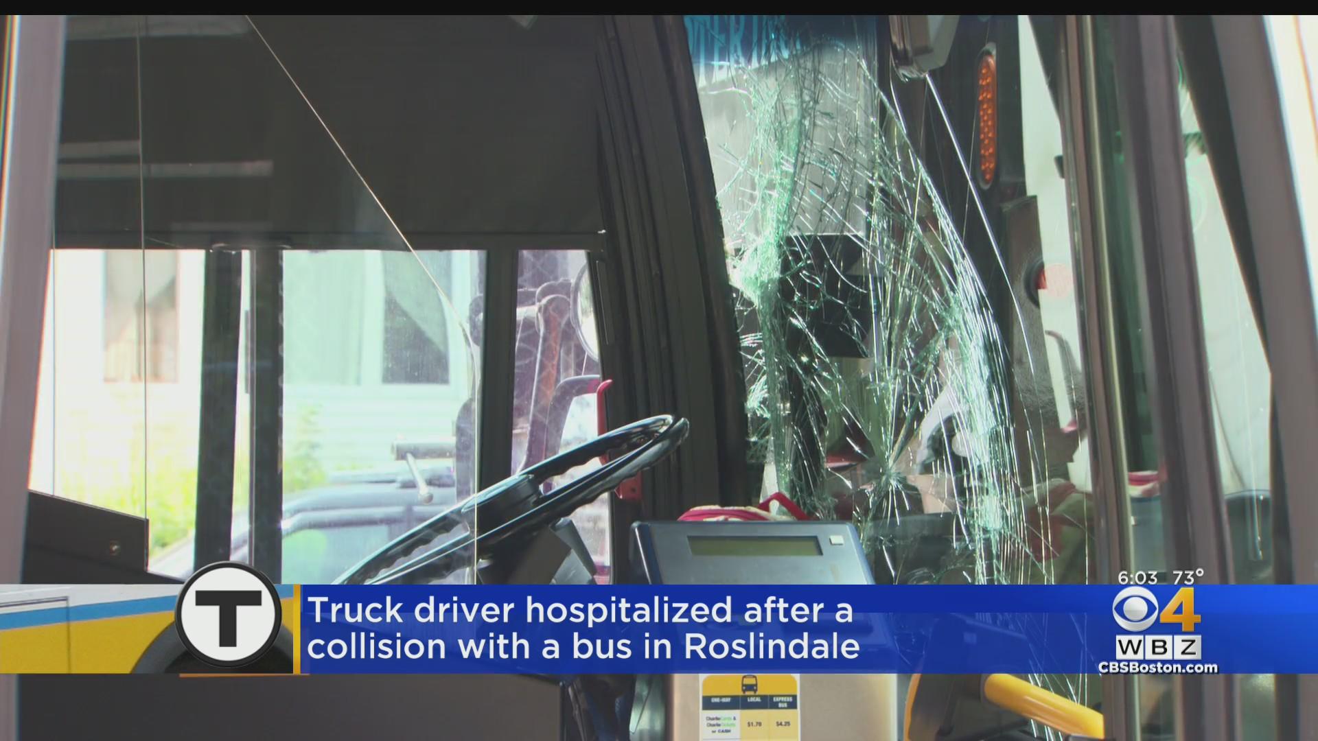 Driver hospitalized after crash involving MBTA bus, truck - CBS Boston