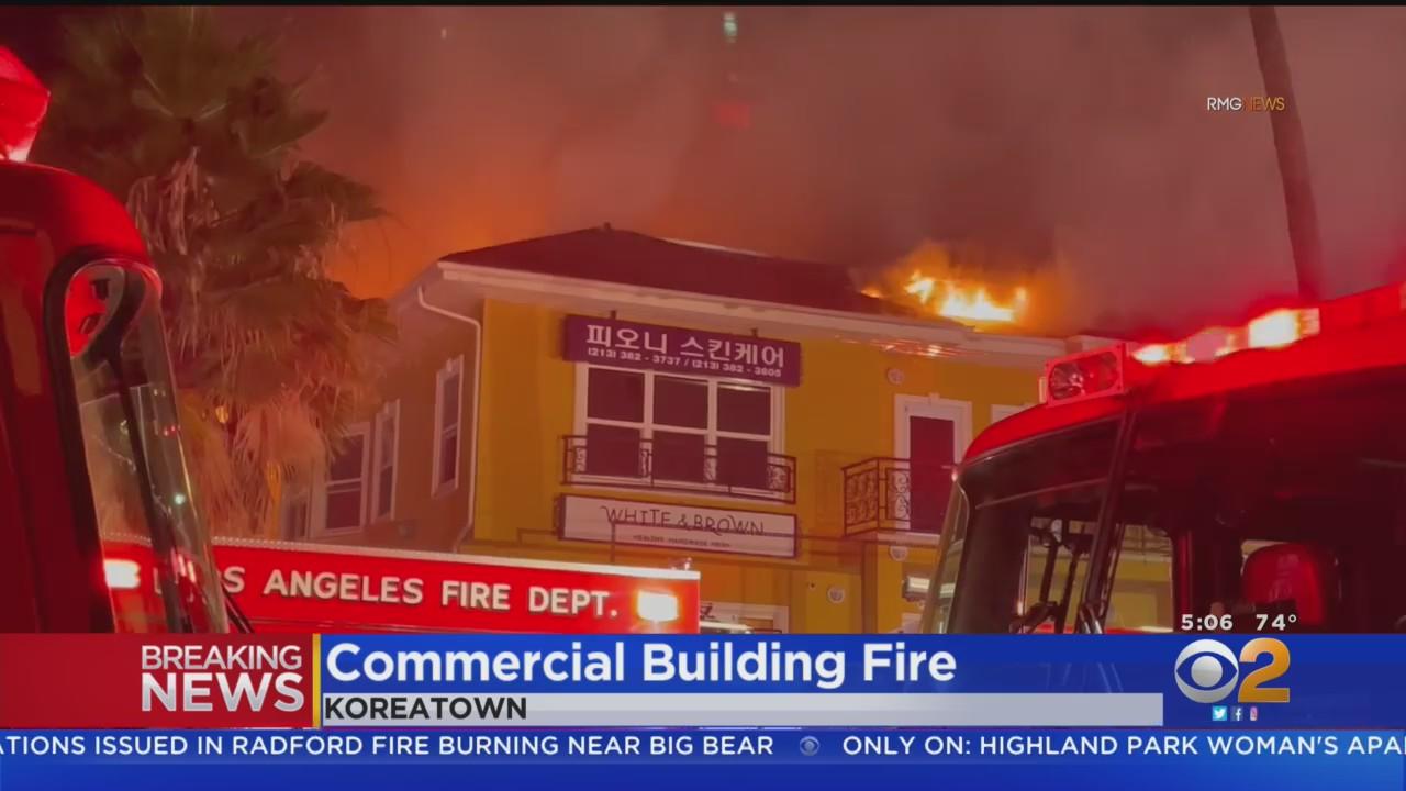 2 fires break out overnight at same abandoned Koreatown building - CBS ...