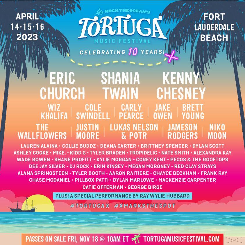 Kenny Chesney, Eric Church, Shania Twain to headline Tortuga Music Fest