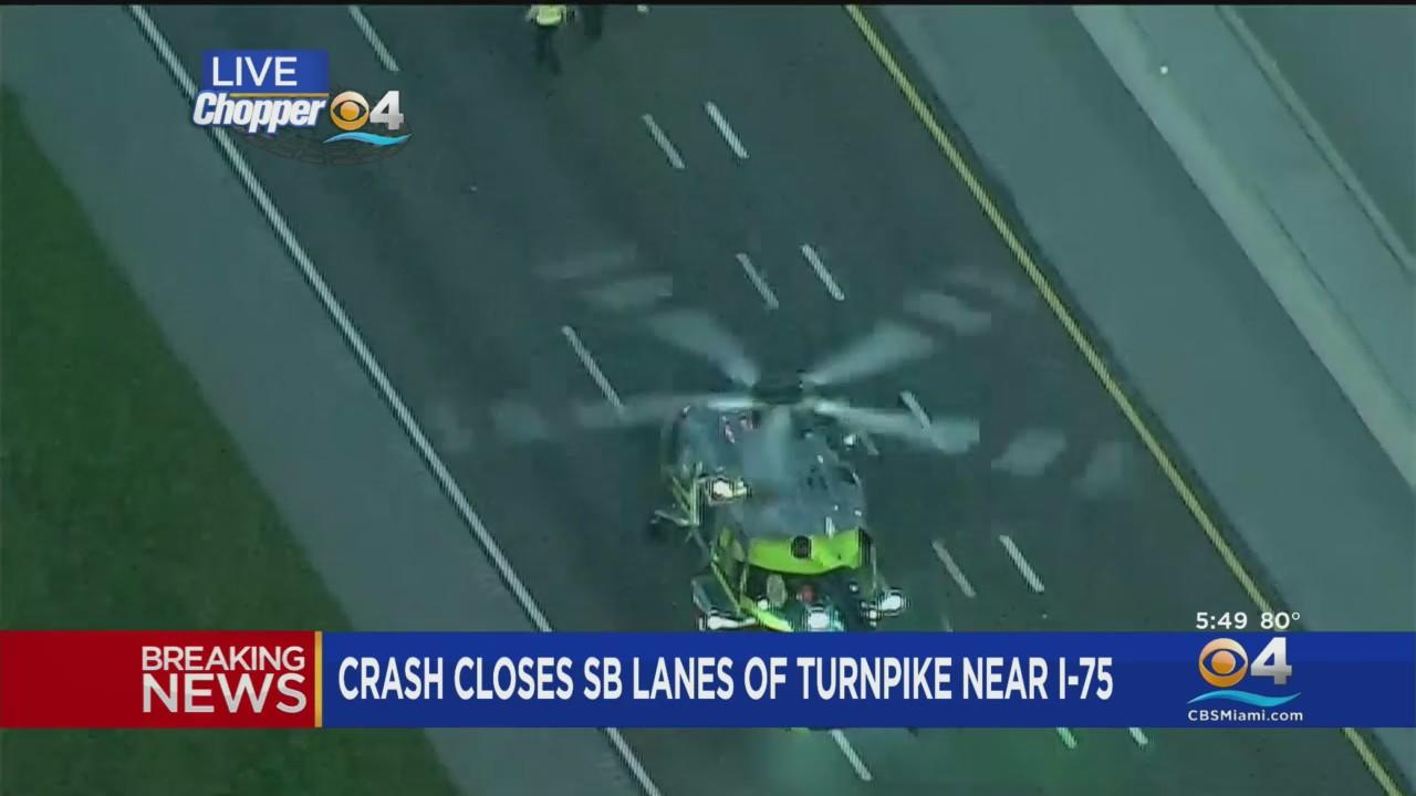 Crash closes SB lanes of Turnpike near I-75 - CBS Miami