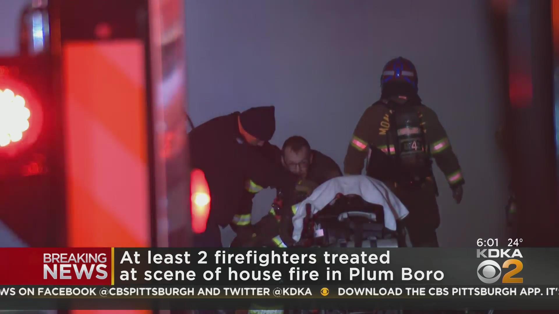 2 firefighters injured while battling house fire in Plum Borough - CBS ...