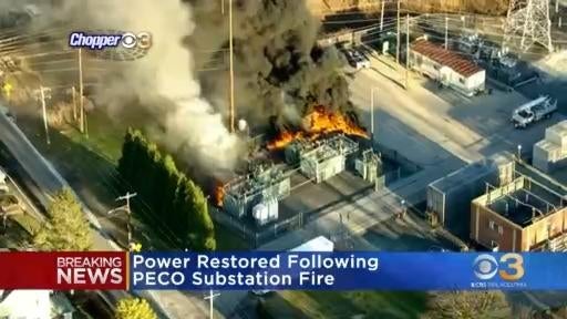 Power starting to be restored after fire at PECO substation - CBS ...