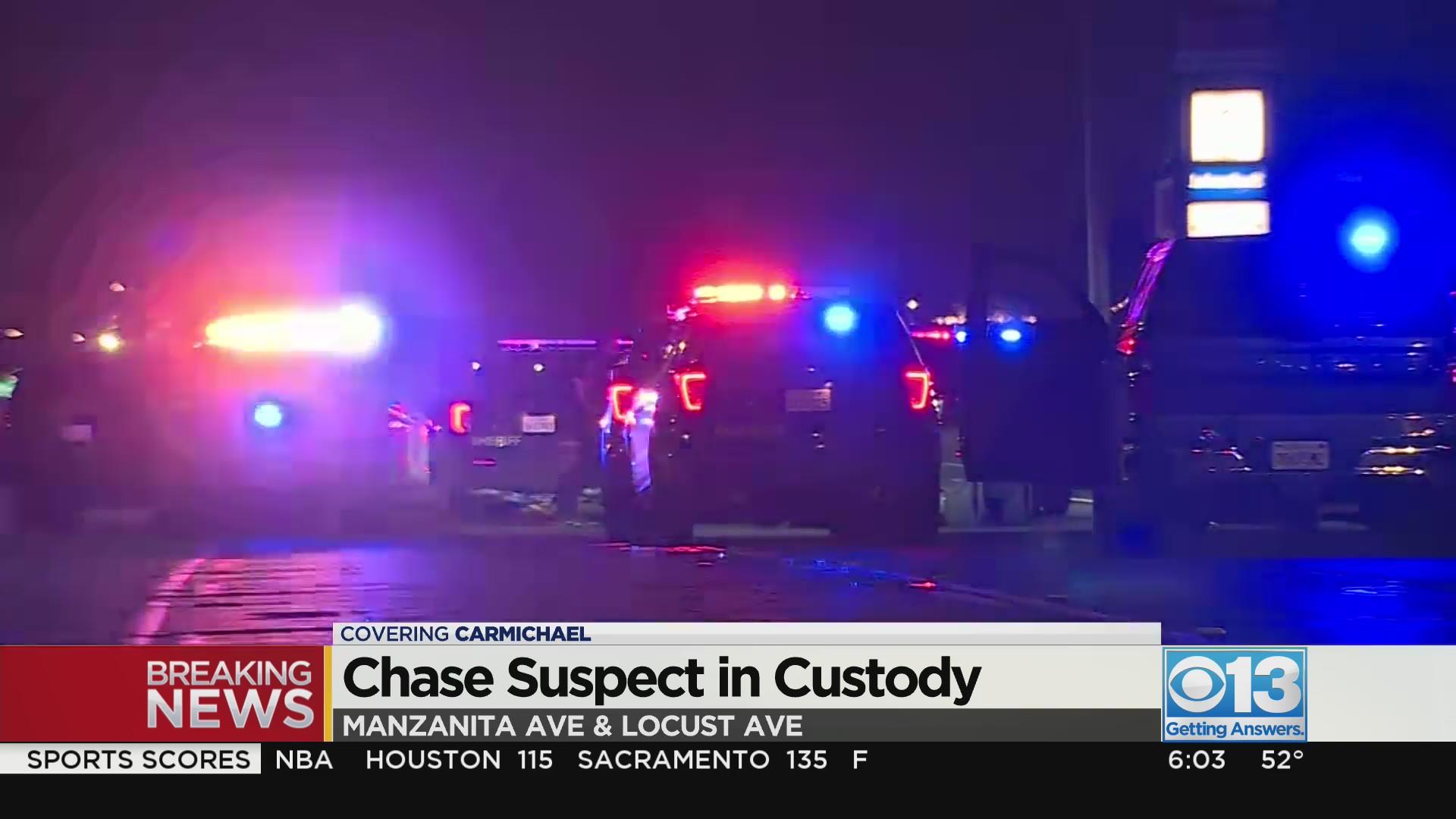 Suspect in custody after lengthy chase that ended in Carmichael - CBS ...