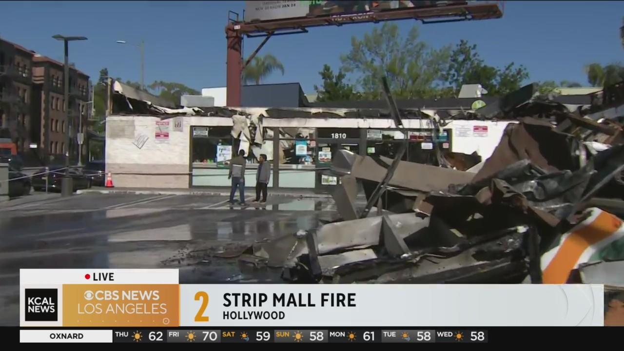 Firefighters extinguish huge strip mall fire in Hollywood - CBS Los Angeles