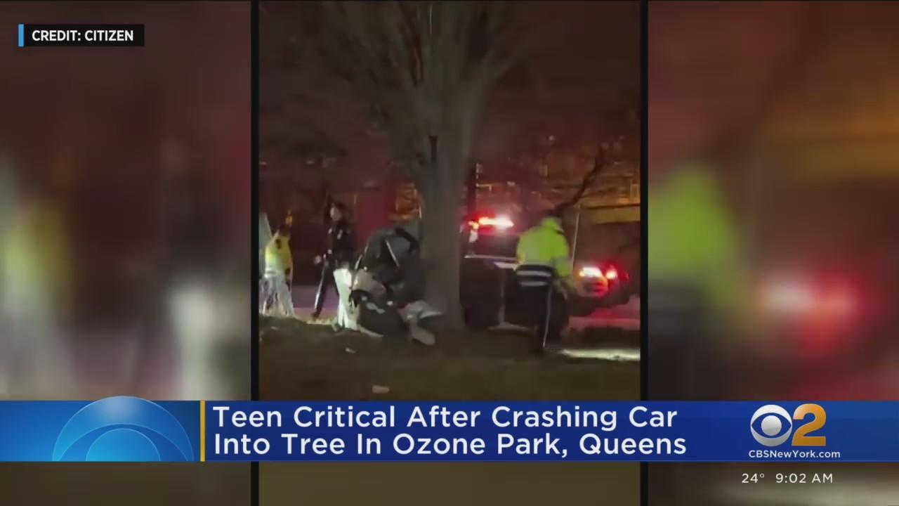 Teen critically injured after crashing into tree in Queens - CBS New York