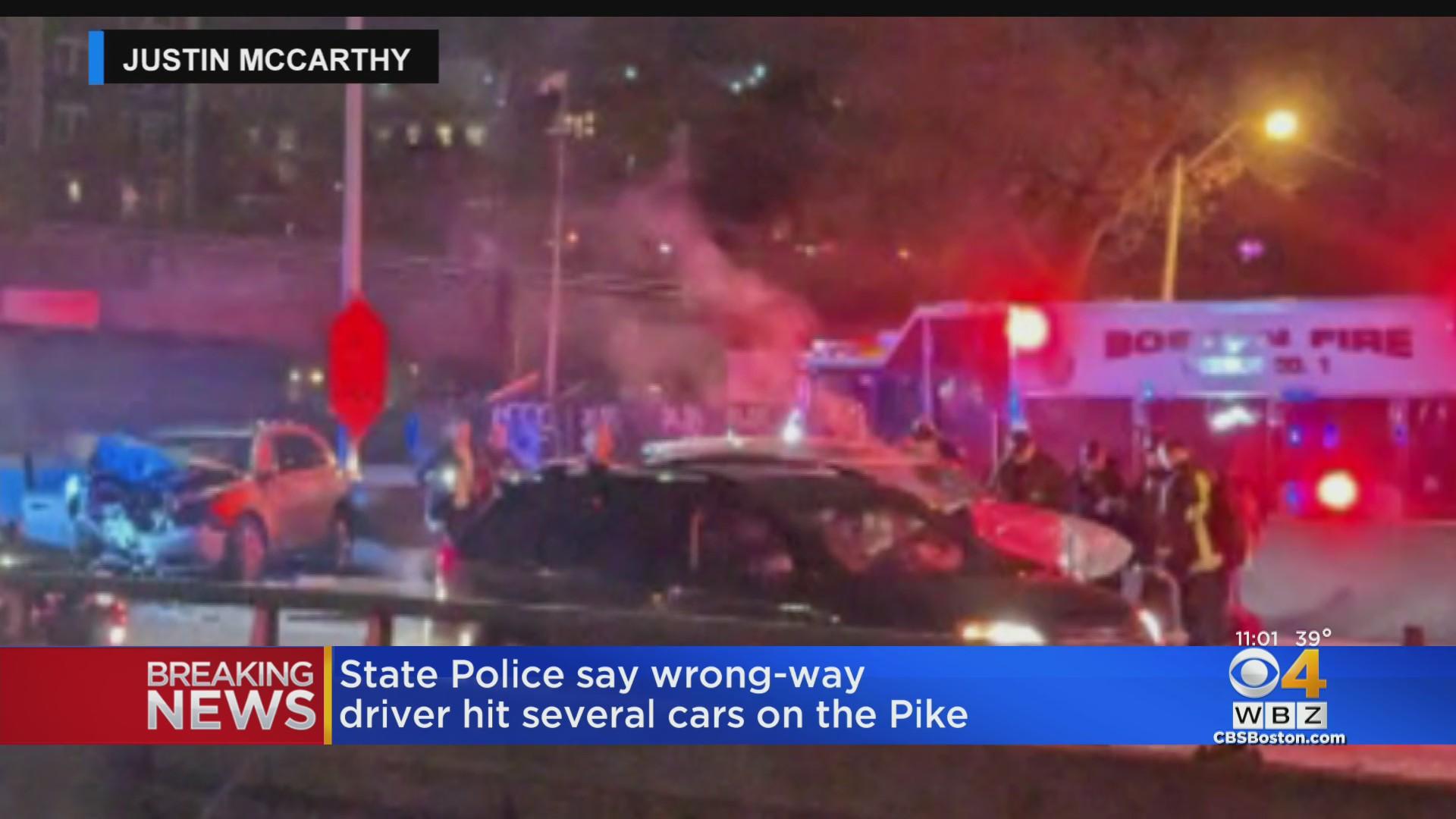 Several injured in wrong-way crash on Mass Pike - CBS Boston