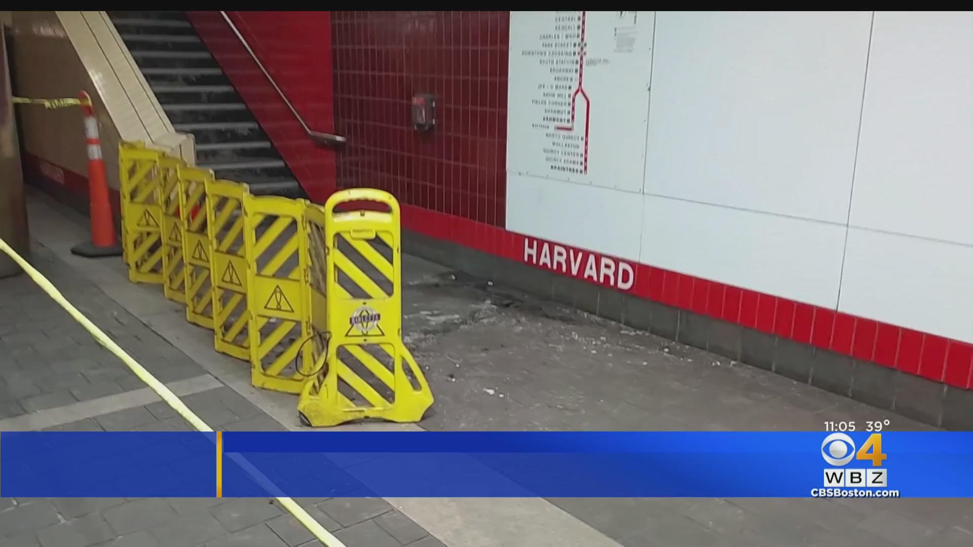 Piece of ceiling falls onto platform at Harvard Square MBTA station ...
