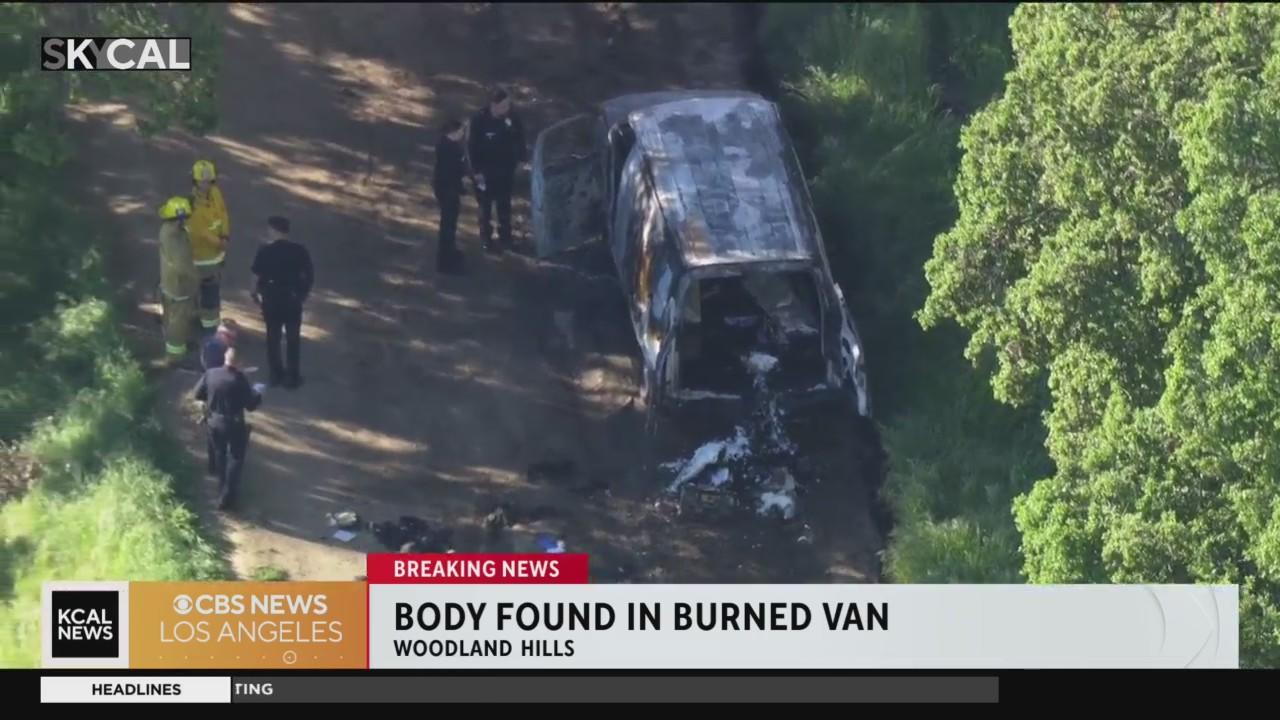 Dead body found in burned-out van in Woodland Hills - CBS Los Angeles