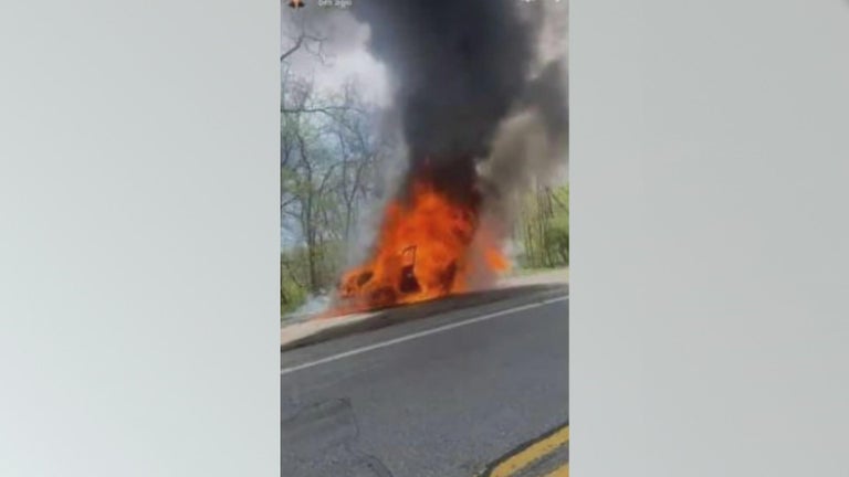 Car goes up in flames, sparks brush fire on Route 48 - CBS Pittsburgh