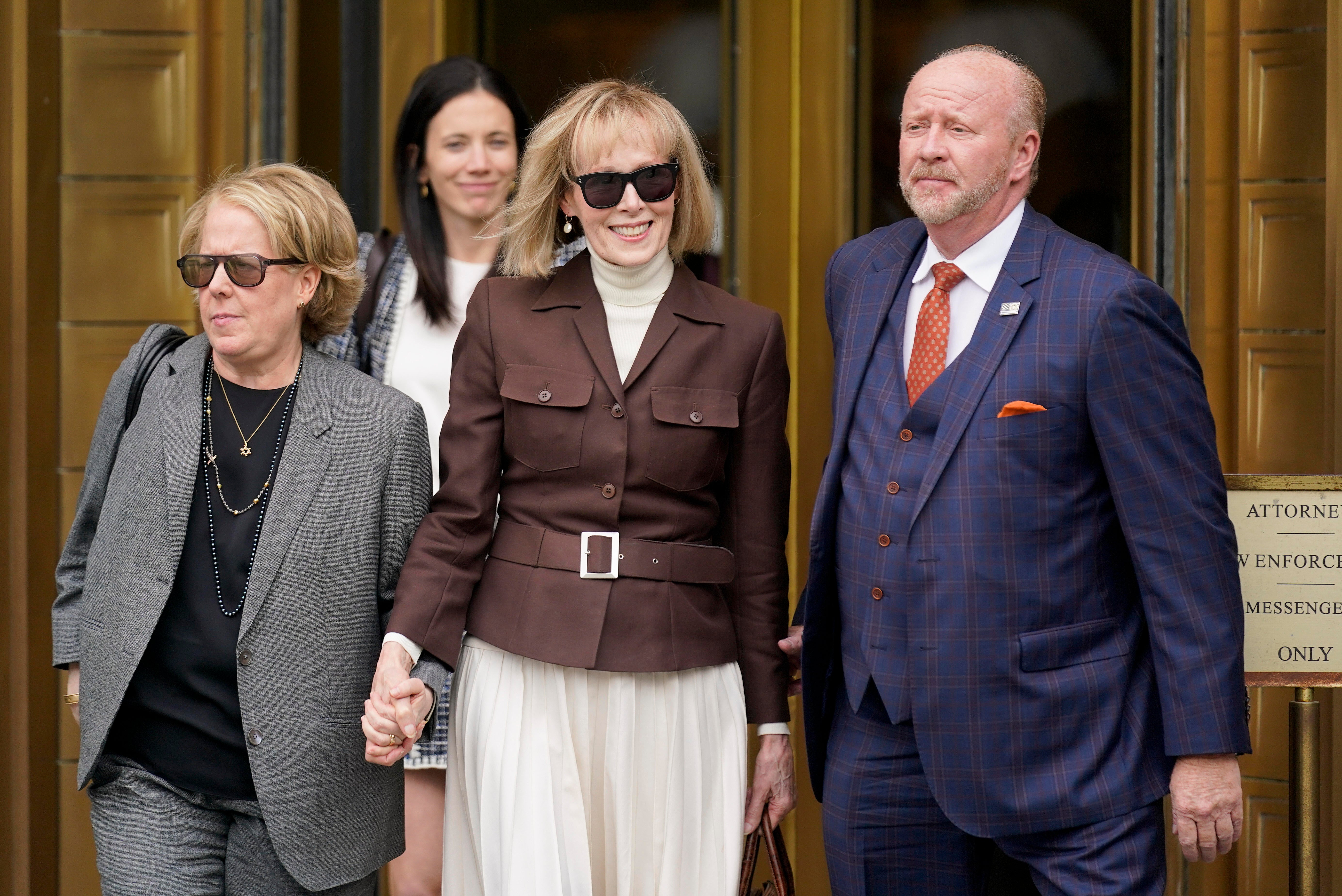 E. Jean Carroll leaves court after winning her lawsuit against Donald Trump
