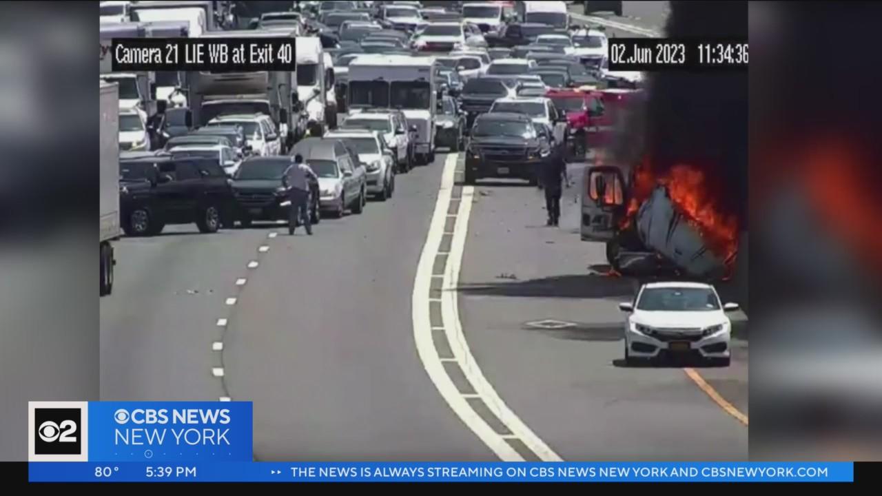 Fiery crash shuts down part of Long Island Expressway in Jericho - CBS ...