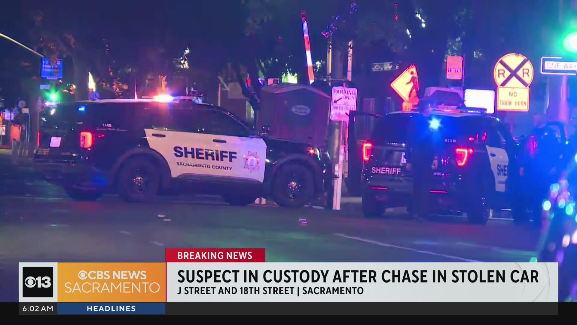 Suspect in custody after chase in stolen car in Sacramento - CBS Sacramento