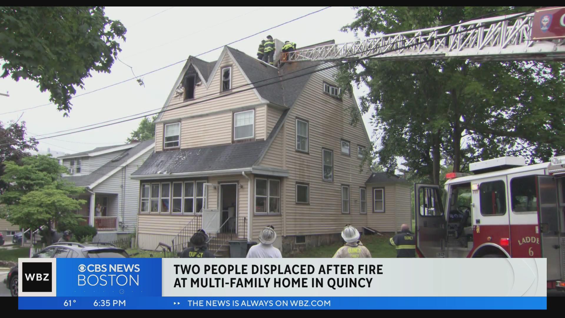 Two people displaced by fire at Quincy three-family home - CBS Boston