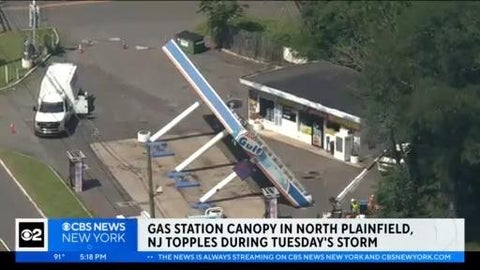 Canopy at North Plainfield gas station collapses during storms - CBS