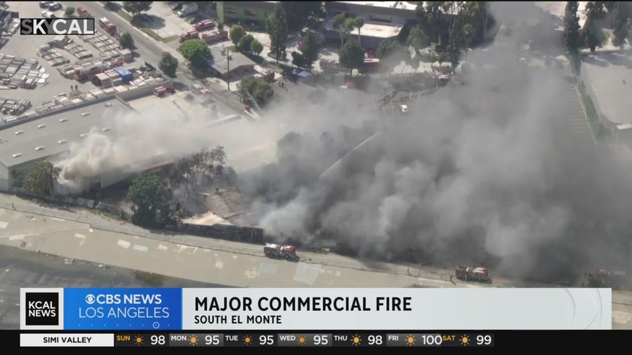 Firefighters knock down third-alarm fire in El Monte - CBS Los Angeles