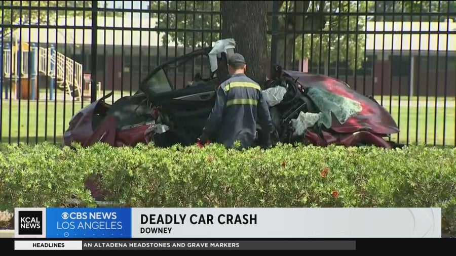 2 dead after car slams into tree in Downey - CBS Los Angeles