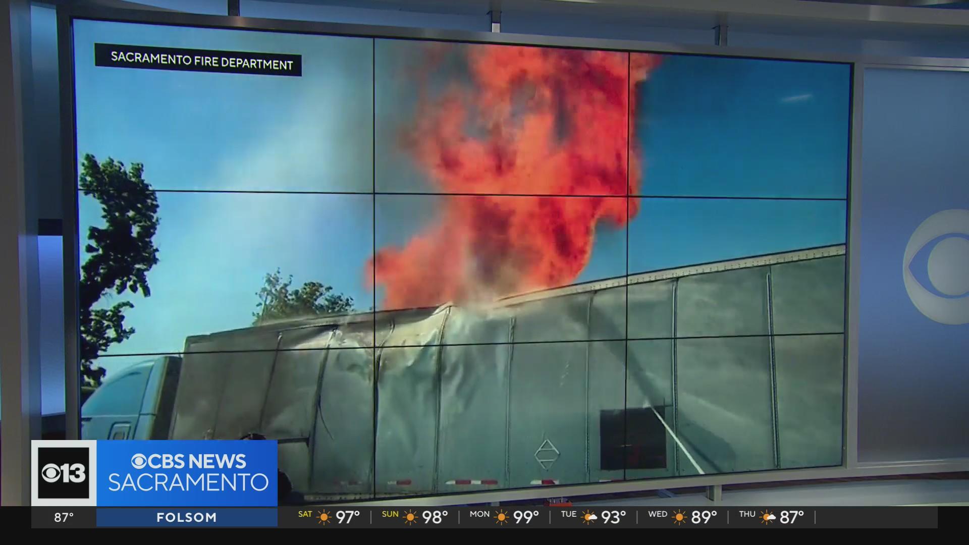 All lanes back open after big rig catches fire along Hwy. 50 in ...