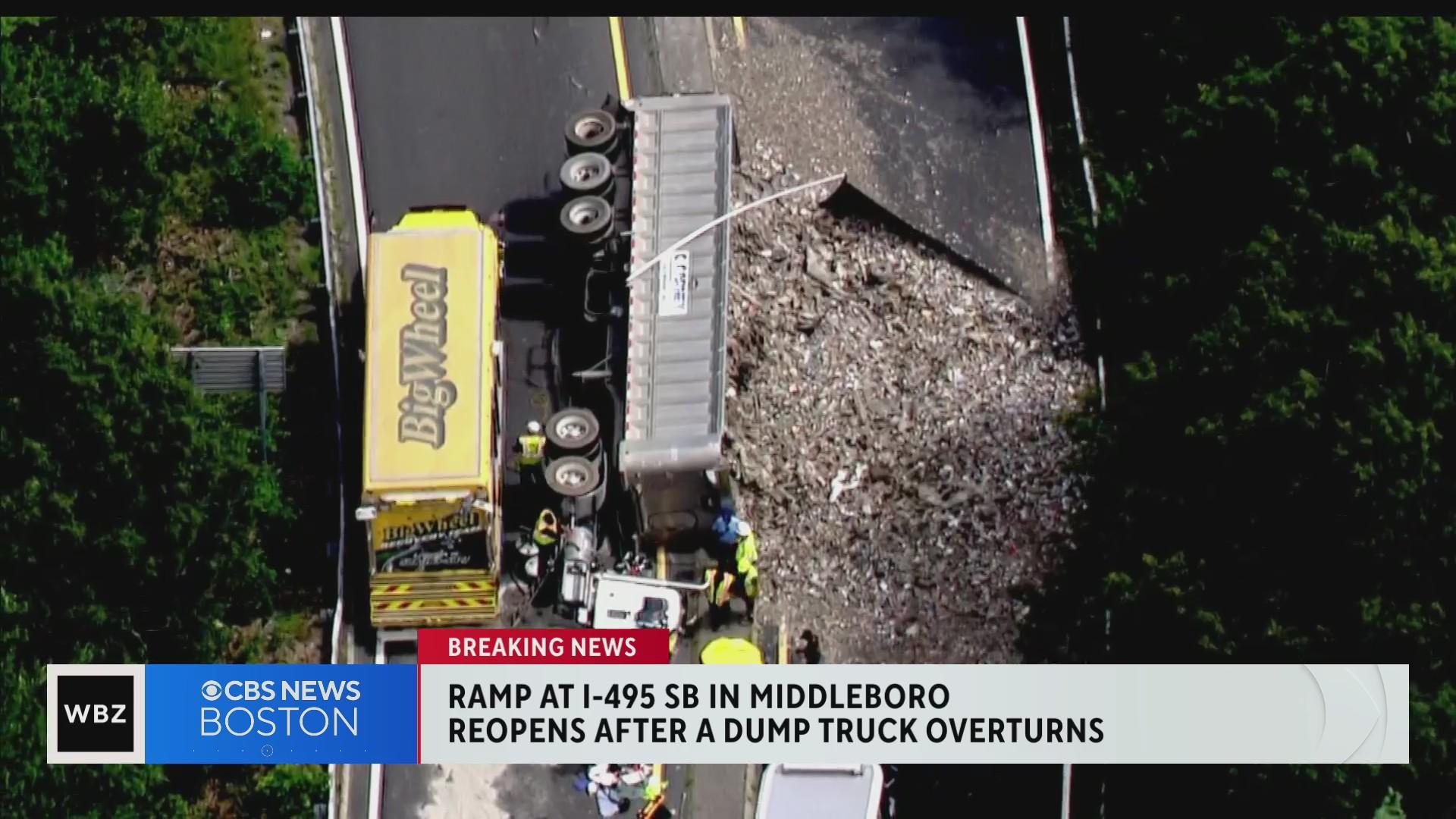I-495 in Middleboro reopens after trash truck rollover - CBS Boston