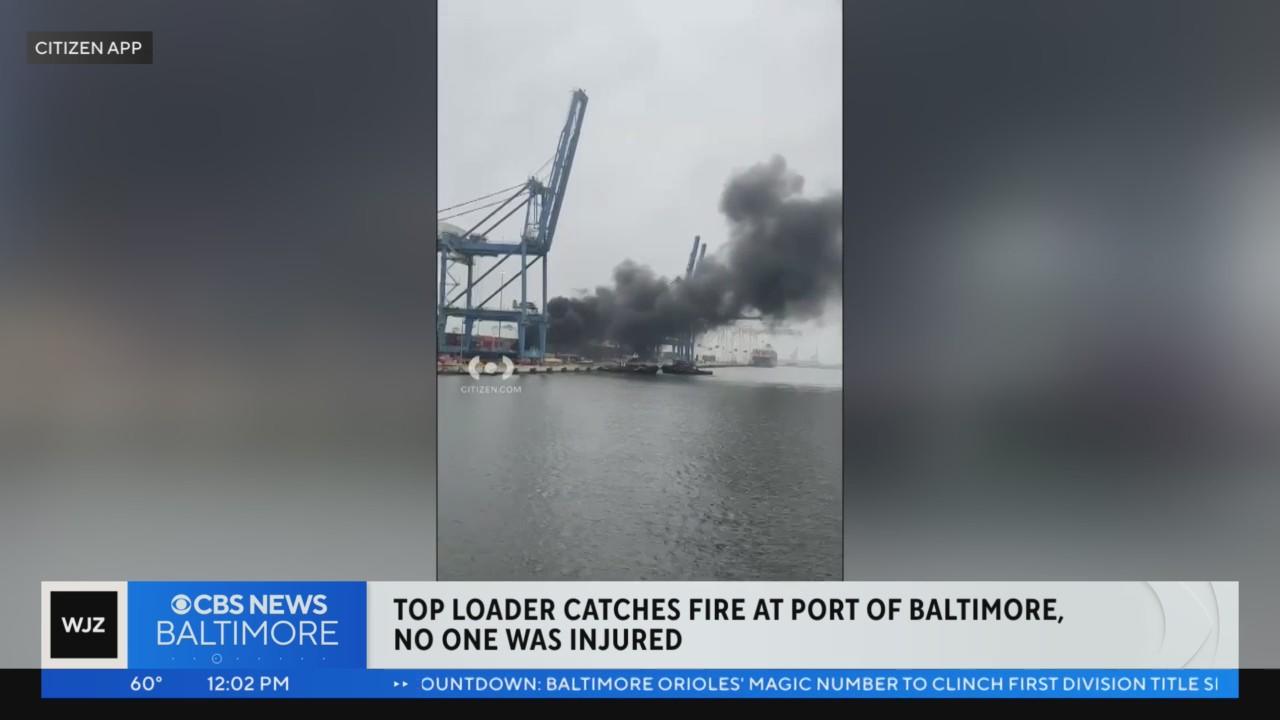 Loading Bar Fire Top loader catches fire, no injuries reported at Port of Baltimore ...