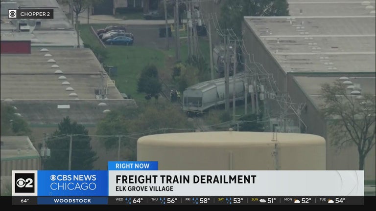 Freight train car derails in Chicago suburb, damaging building - CBS ...