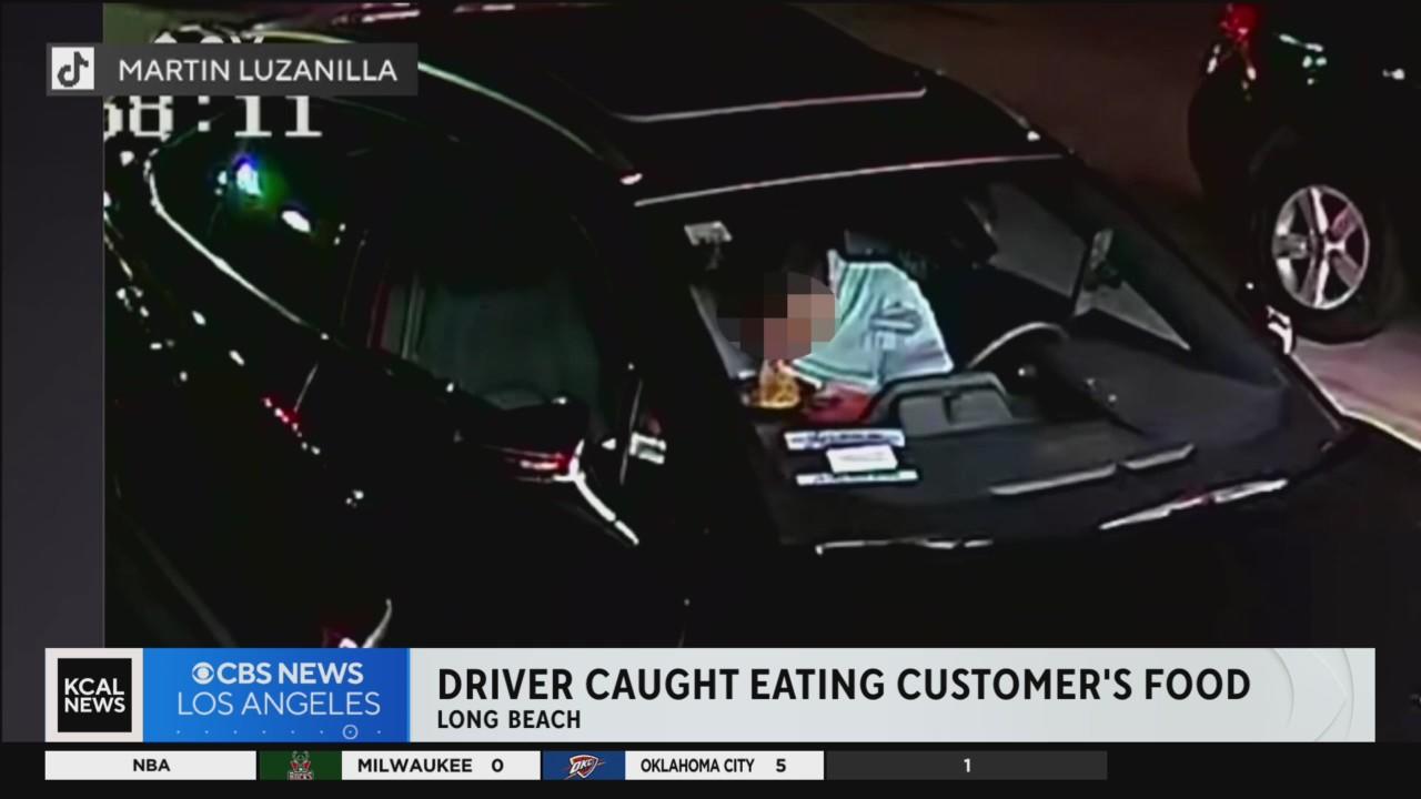 Grubhub delivery driver caught eating customer's meal CBS Los Angeles(02)