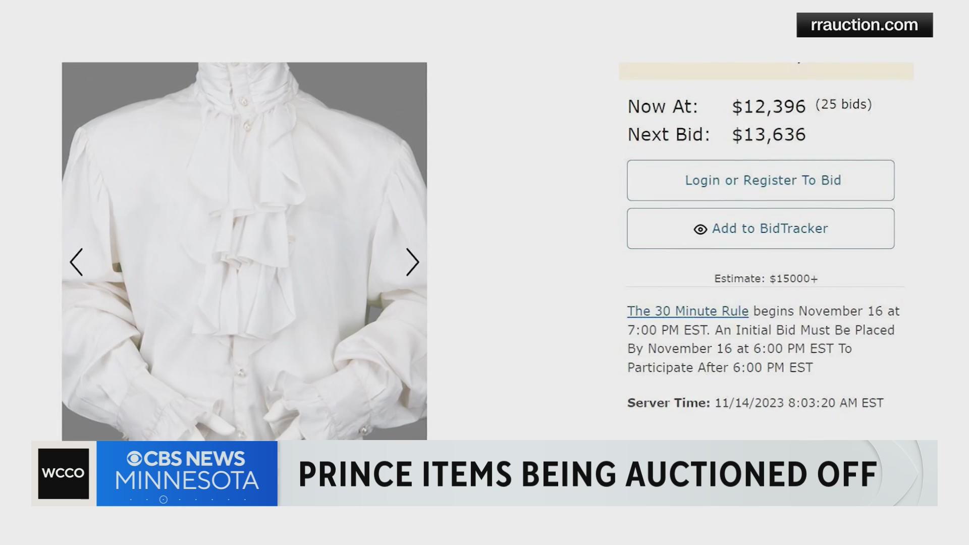 Prince's iconic white ruffled shirt sold for more than $33,000 at ...