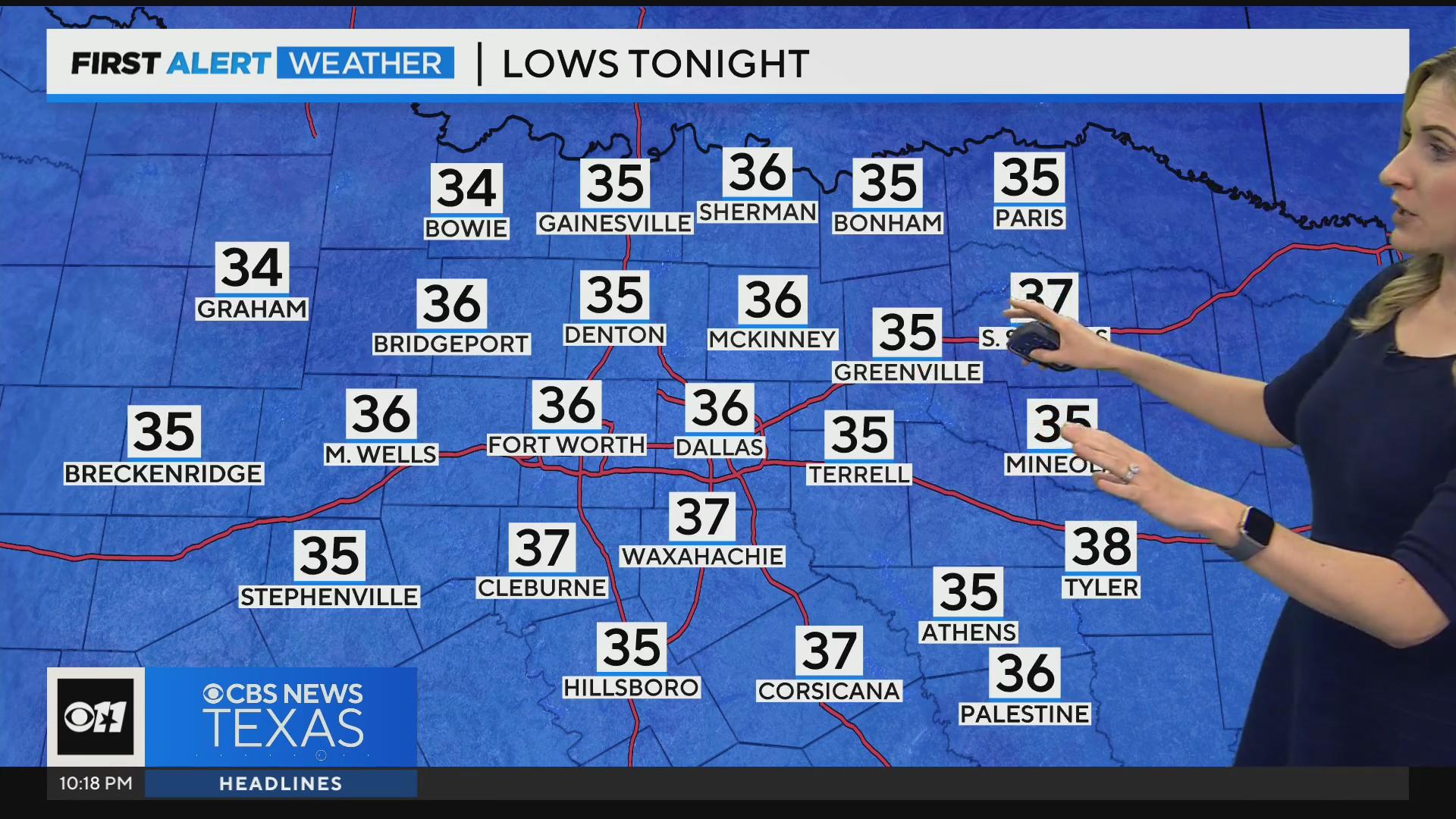 A dry cold front is working its way through North Texas overnight - CBS ...
