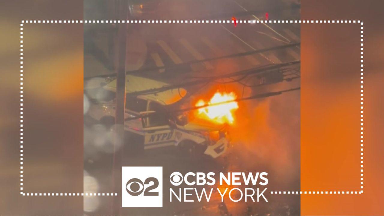2 NYPD officers, 7 others hurt in fiery crash on Staten Island - CBS ...