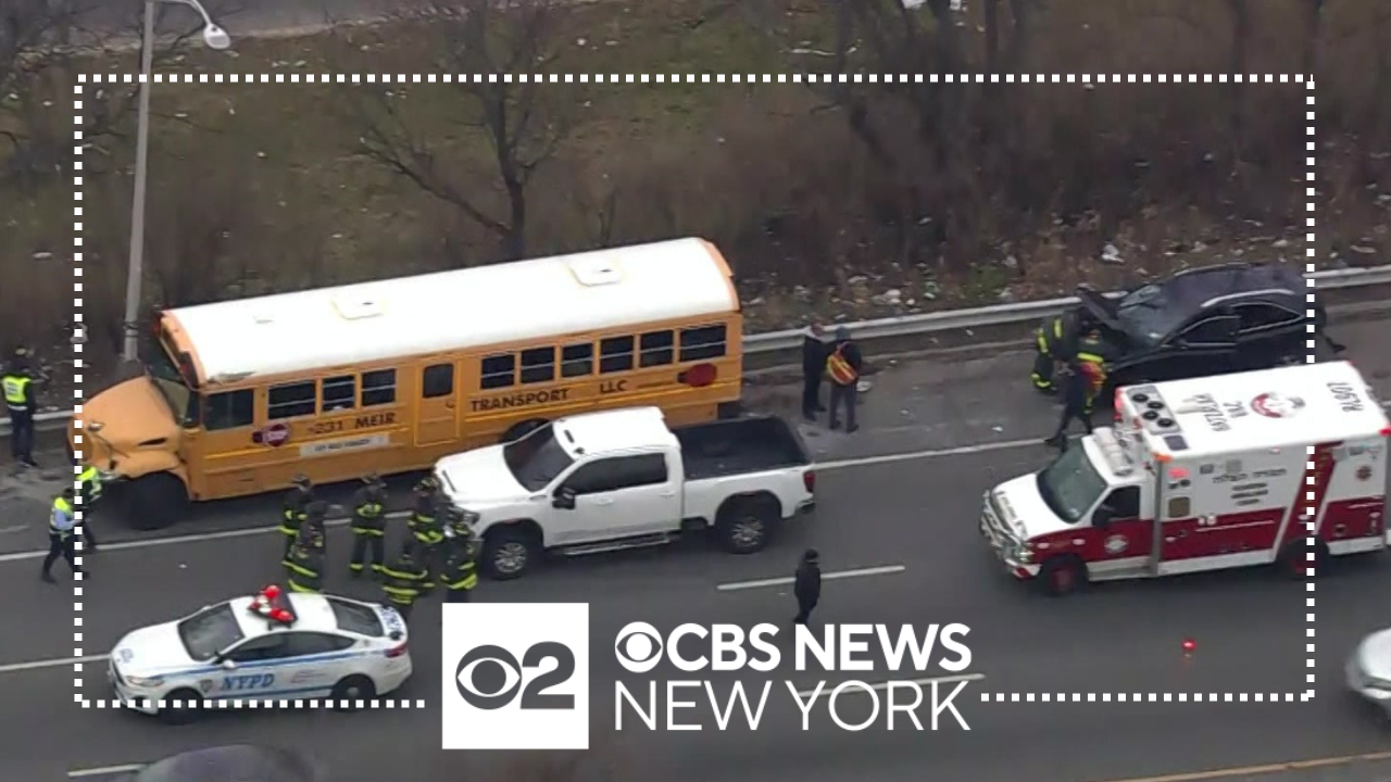 School bus crashes with dozens of students on board in Queens - CBS New ...