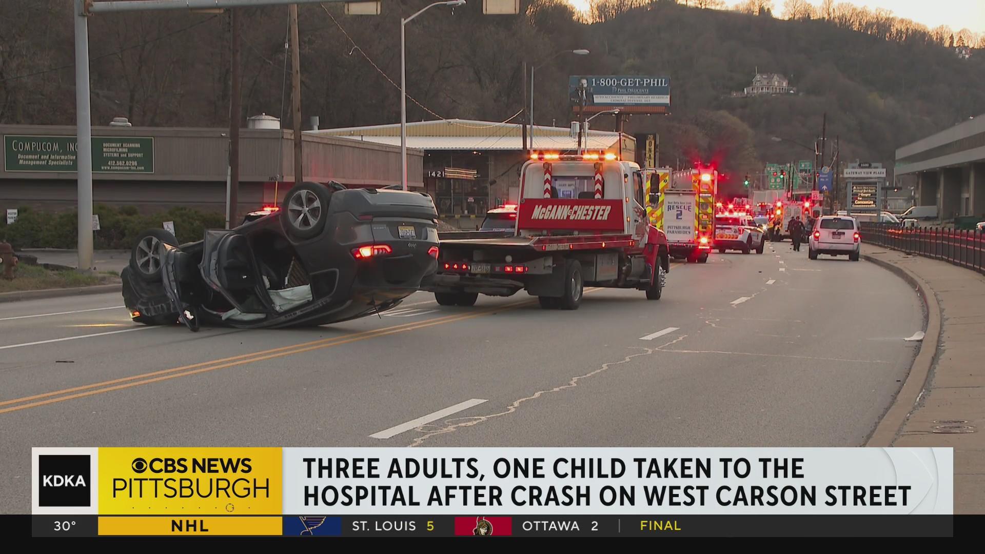 3 adults and 1 child hurt in crash near West End Bridge - CBS Pittsburgh