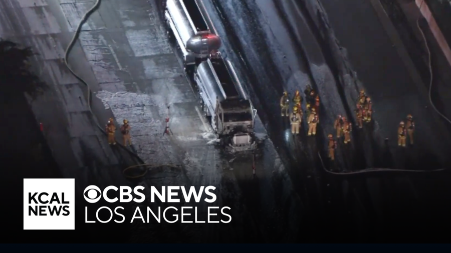 Big rig catches fire on 405 Freeway in Sherman Oaks, creating massive ...