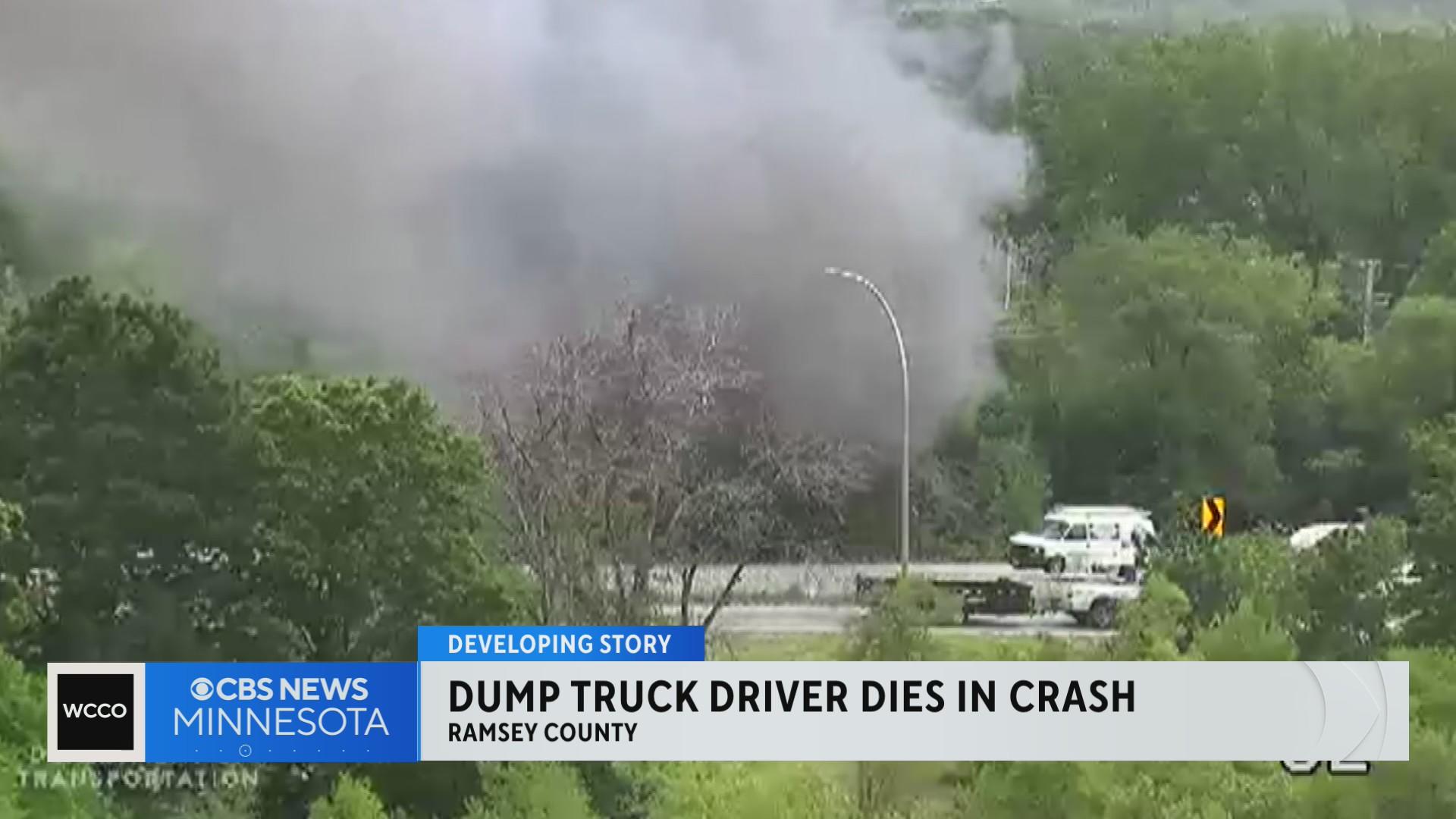 Dump truck driver dies in fiery north Twin Cities crash - CBS Minnesota