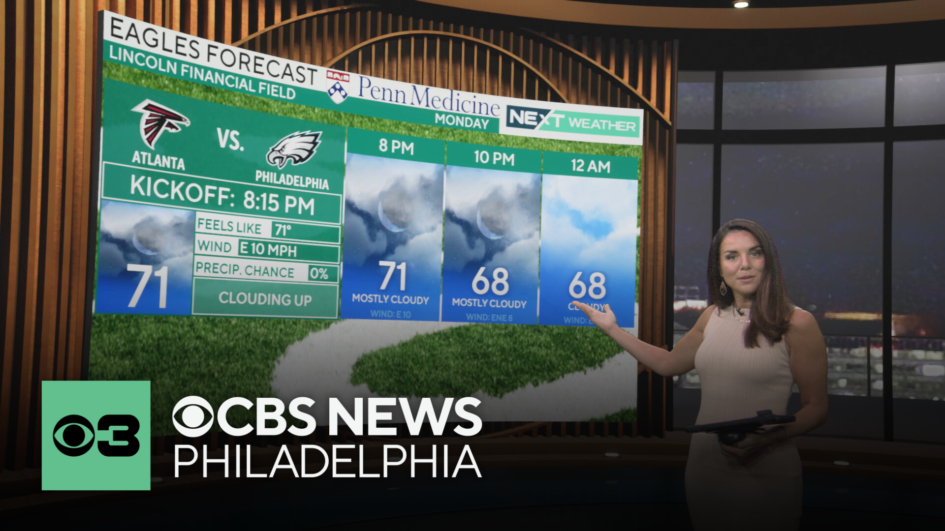 Cooler but dry for the Philadelphia Eagles game at Lincoln Financial