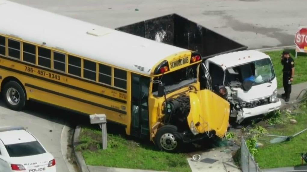 3 adults, 3 children injured after school bus, dump truck collide in ...