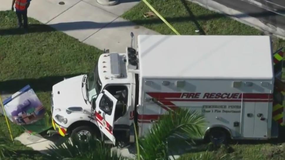 Car collides with Pembroke Pines Fire Rescue vehicle - CBS Miami